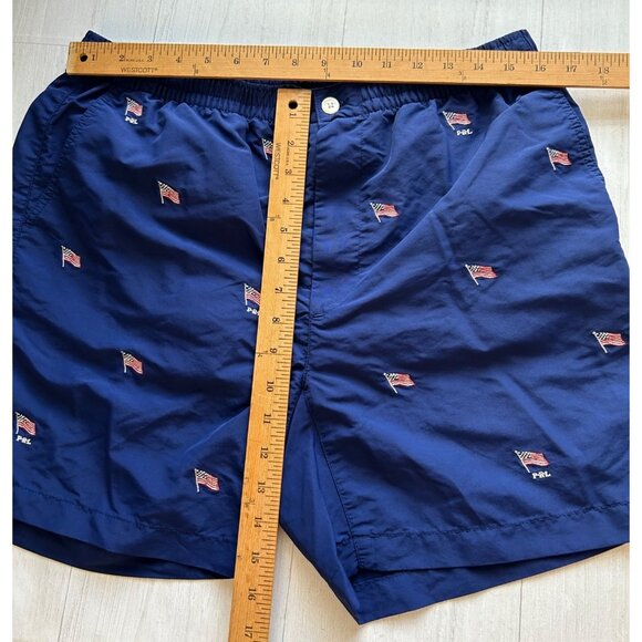 Polo Ralph Lauren Men's Larger Navy Swim Trunks Embroidered American Flag Print - Picture 10 of 12
